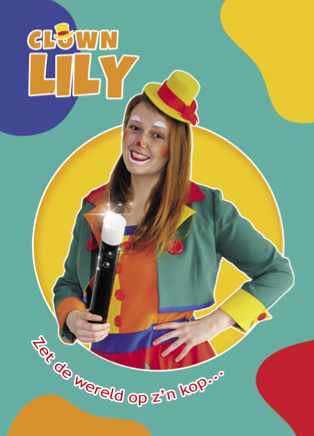 Flyer van Clown Lily met kindershows, ballonnen en kindergrime